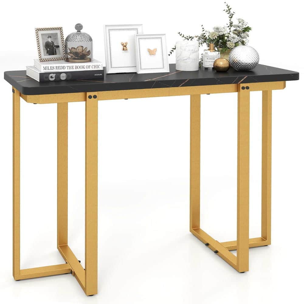Kadyn - 42-Inch Modern Faux Marble Entryway Table with Geometric Metal Frame - Black