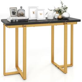 Kadyn - 42-Inch Modern Faux Marble Entryway Table with Geometric Metal Frame - Black