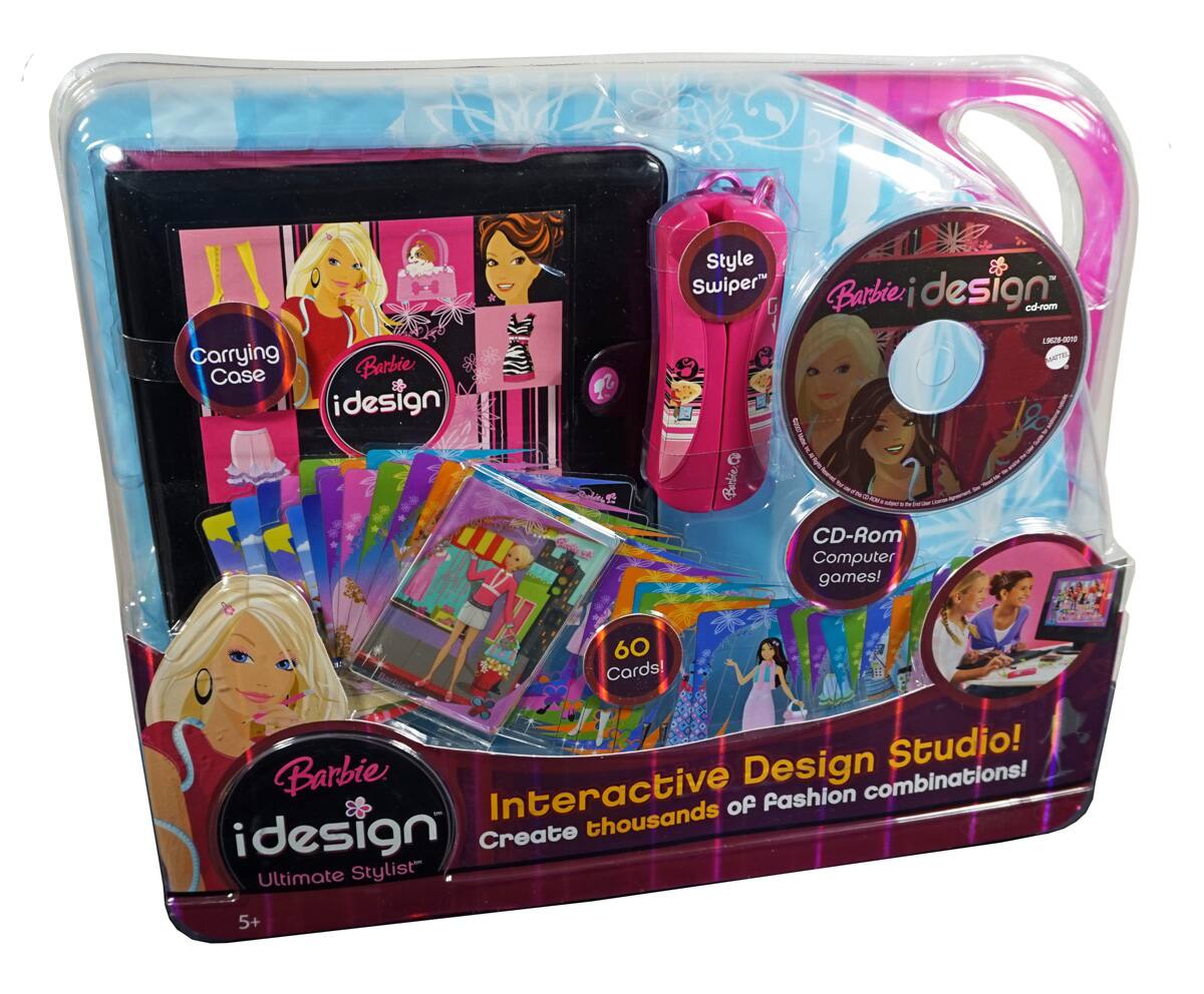 Barbie iDesign Ultimate Stylist  
Carrying Case  
Style Swiper™  
CD-ROM Computer games!  
60 Cards!  
Interactive Design Studio!  
Create thousands of Fashion combinations!  
5+