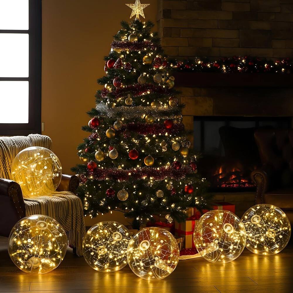 Back. Schertz - Set of 2 15.7" Lighted Inflatable Christmas Balls, LED, Battery Operated Outdoor - Clear.