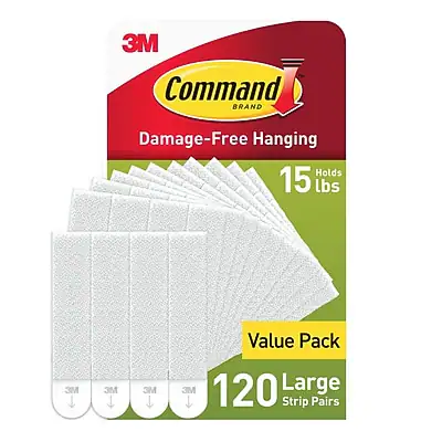 3M Command Brand Damage-Free Hanging
Holds 15 lbs
Value Pack
120 Large Strip Pairs