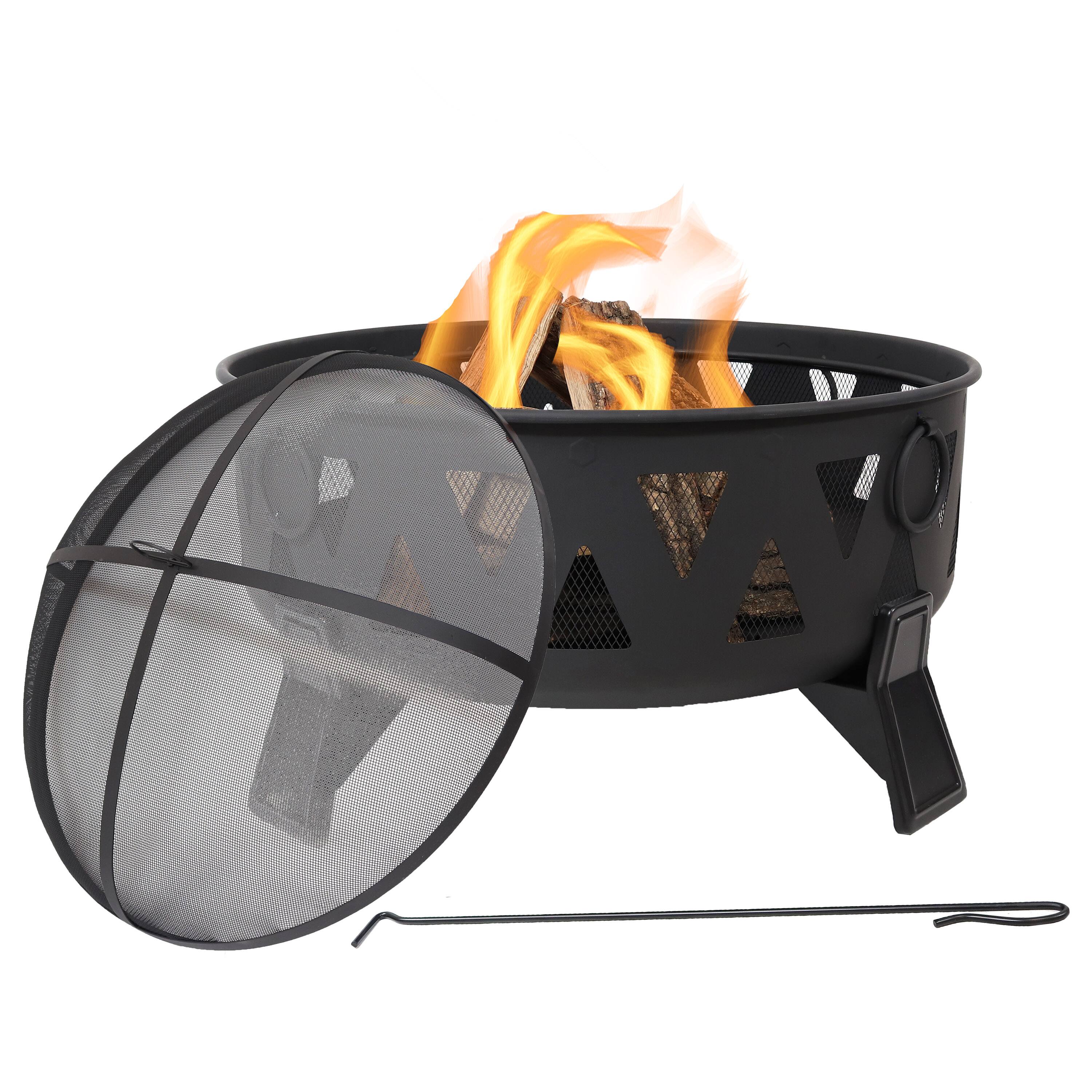 Alt View 5. Sunnydaze - 34 in Nordic-Inspired Steel Fire Pit with Spark Screen and Poker - Black.