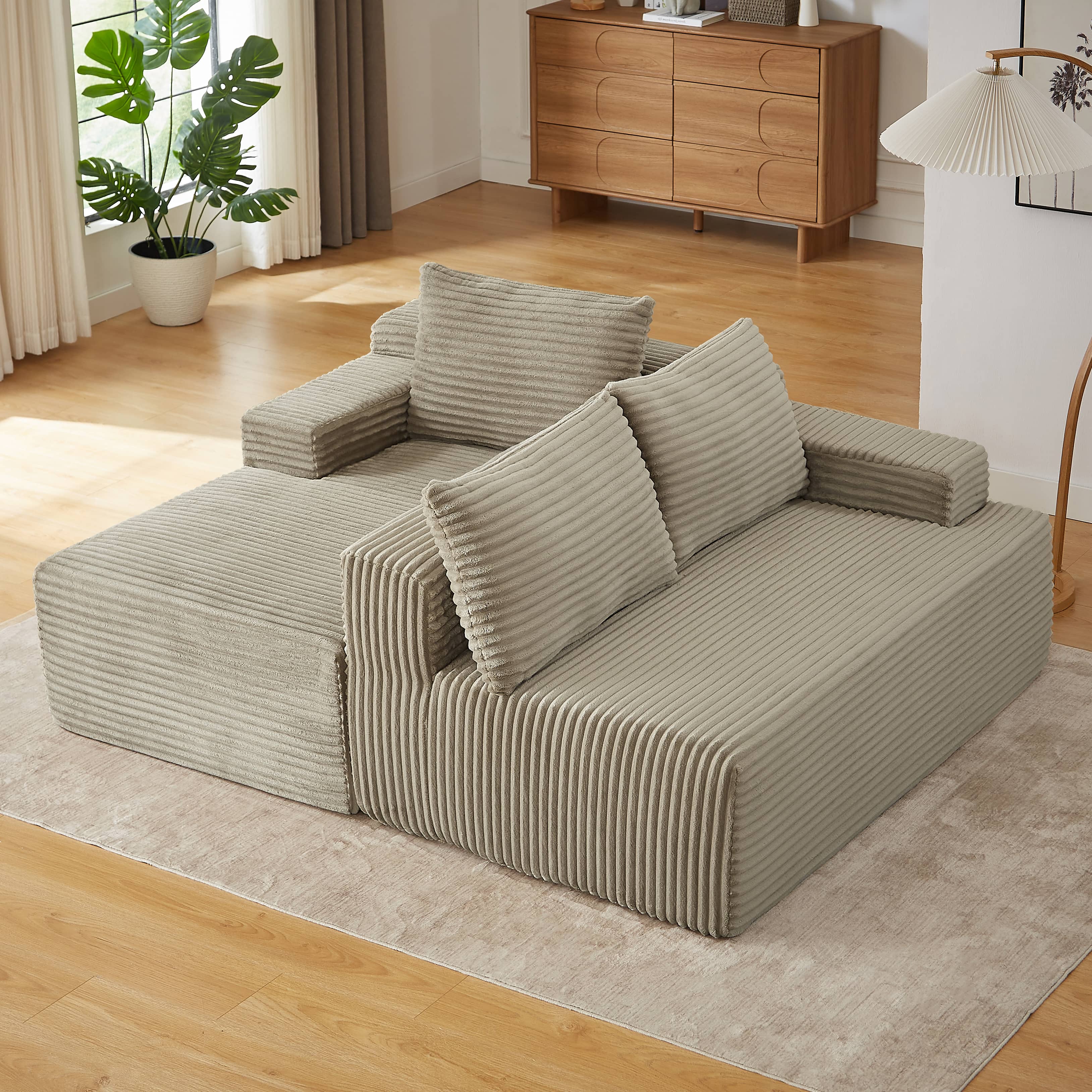 Alt View 2. Anysun - Anysun L-Shaped Left-Facing Modular Classic Corduroy Fabric Striped Sectional Sofa with Deep Seat - Camel.