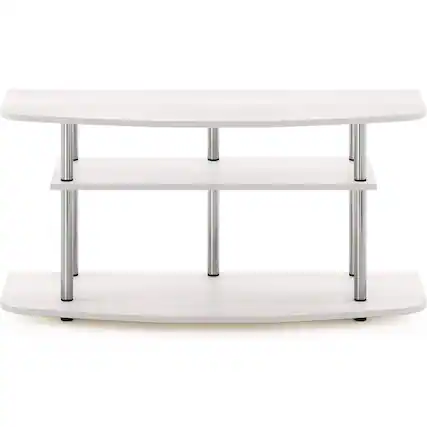 Front. FurniFact - White Wood 50 Inch TV Stand with 3-Tier Shelves, Modern TV Console - Brown.