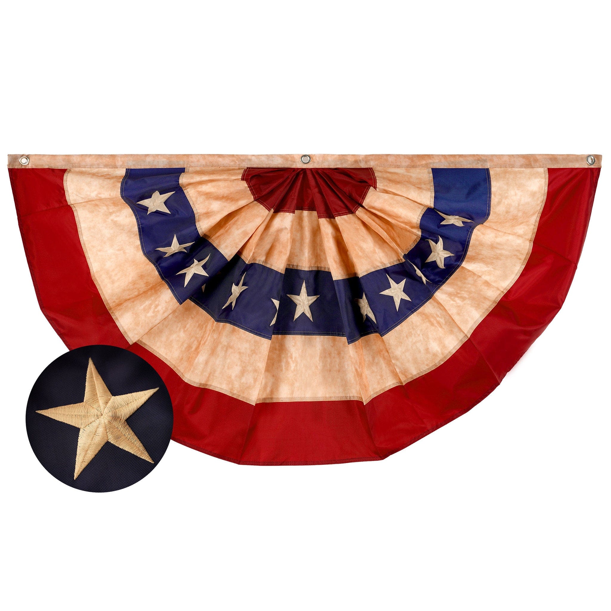 G128 - USA Tea Stained Pleated Fan Flag 1.5x3FT Embroidered Polyester Stars and Stripes - Red, white, blue (tea stained) price history on PriceWatchPro