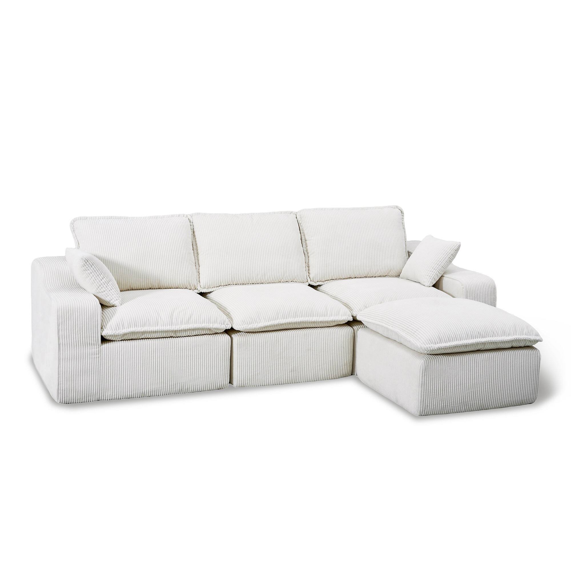 Angle. Dyonery - Dyonery 3+1 piece 107-inch full sponge compressed velvet sofa in white - Beige.