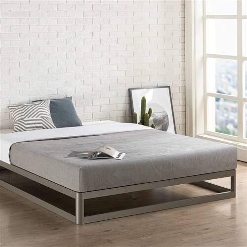 Angle. SlickBlue - Queen Size Heavy Duty Metal Platform Bed, Modern Low Profile - Silver.