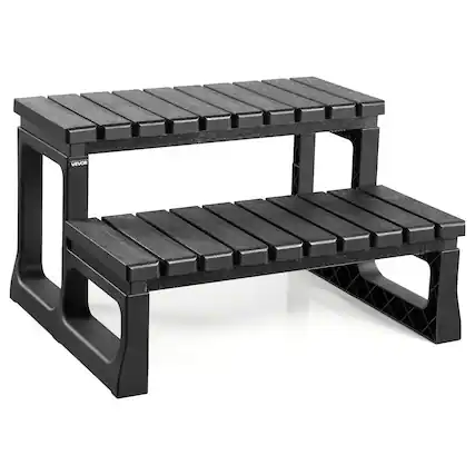 Front. VEVOR - Hot Tub Steps, 2-Step Spa Outdoor Stairs, Heavy Duty 23.6 inch Wide PP Above-Ground/Inflatable Pool Ladder - Black.