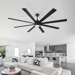 Breezary - 72-Inch Modern LED Ceiling Fan, 8 Plywood Blades, Quiet DC Motor, 6 Speeds, Timer & Remote, 6"/12" Downrod - 72-inch Black Ceiling Fan