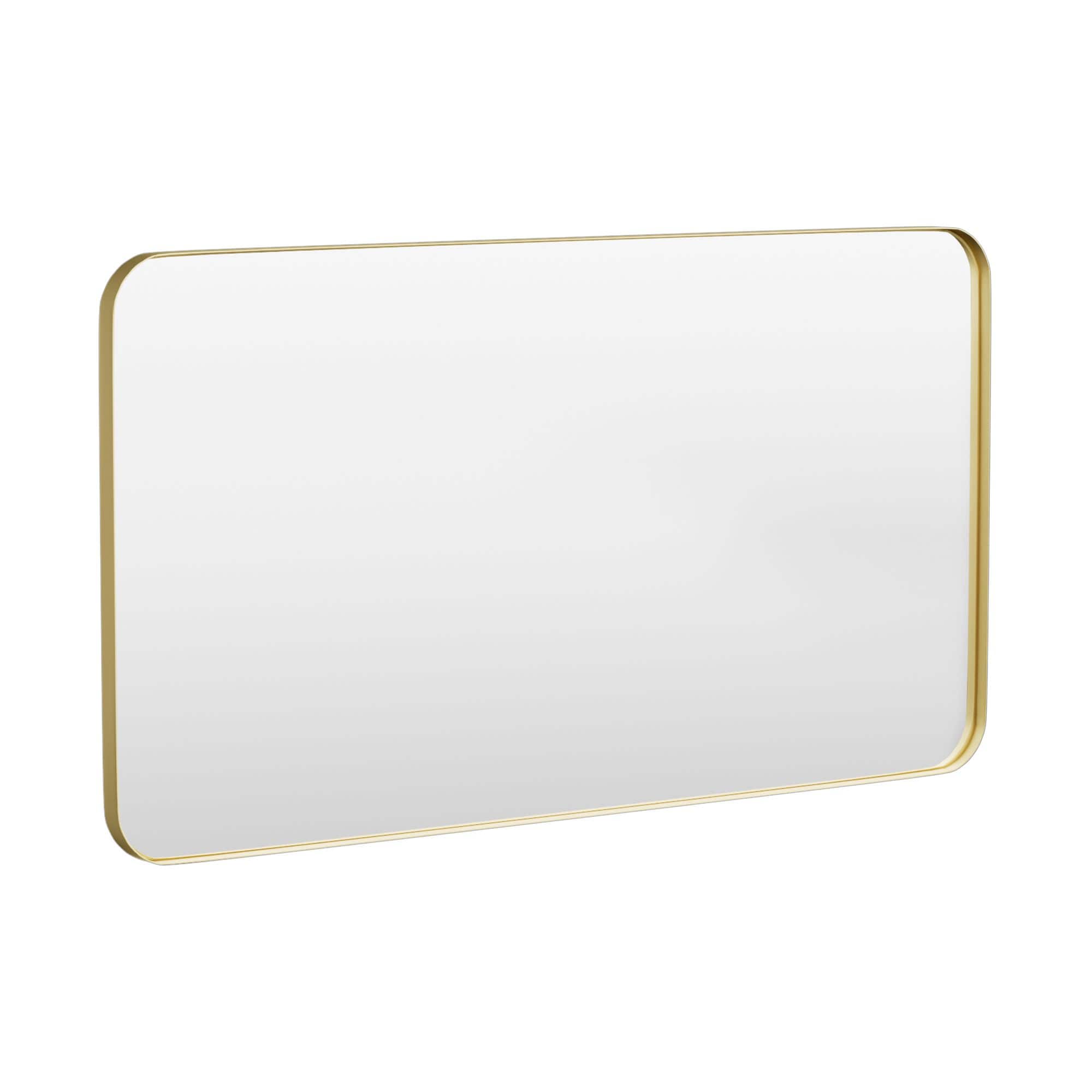 Angle. LOVMOR - Tempered Glass Rounded Rectangle Framed Wall-Mounted Bathroom Vanity Mirror - 55" x 30" - Gold.