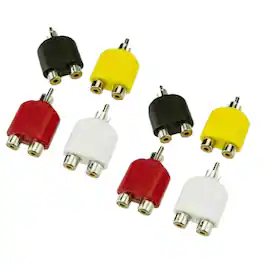 Stock Preferred - 1 Male to 2 Female RCA Y Splitter Cable Adapter 8 Pcs - Black,Red,White,Yellow