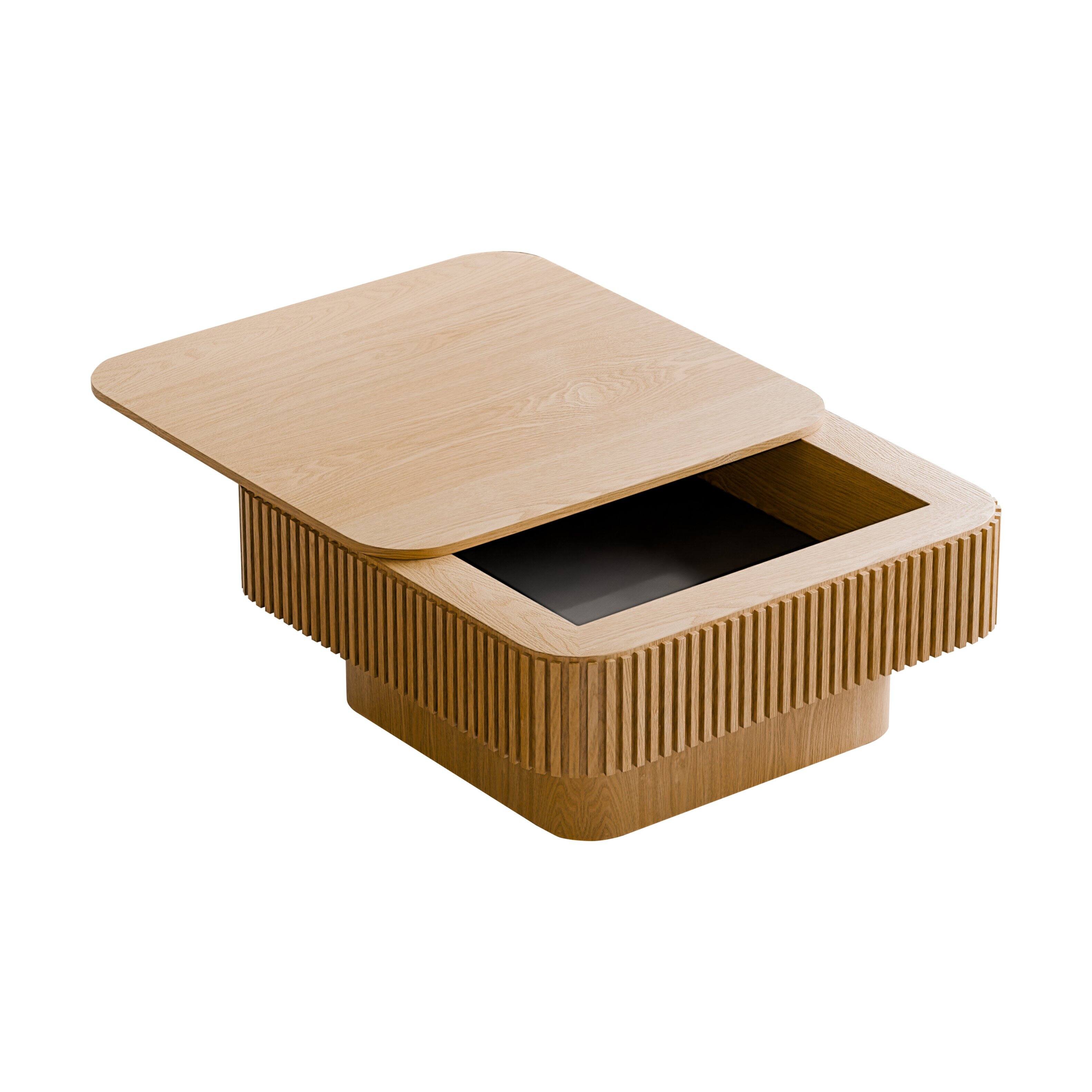 Alt View 10. Loheer - Loheer 31.5 Inch Square Coffee Table with Storage Solid Wood Veneer Modern Center Table Natural Wood - Natural Wood.