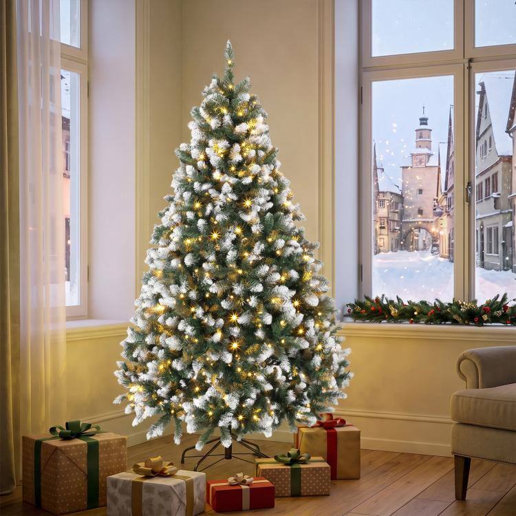 Alt View 9. PULUZ - 6ft Pre-lit Artificial Christmas Tree Hinged Full Xmas Tree - White and Green.