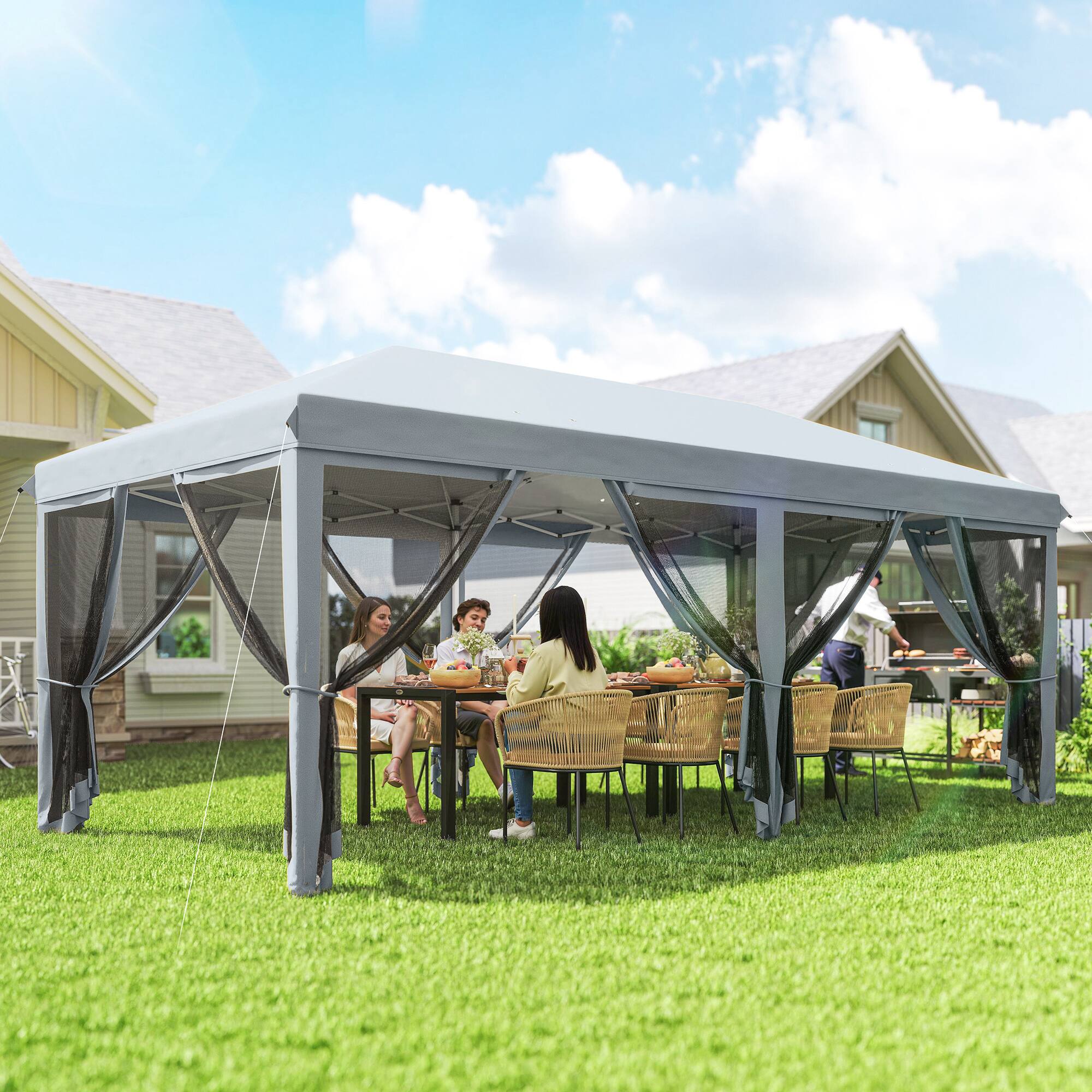 Alt View 1. Outsunny - 10' x 20' Pop Up Canopy Tent with Netting, Heavy Duty Instant Sun Shelter, Large Tents for Parties with Carry Bag - Gray.