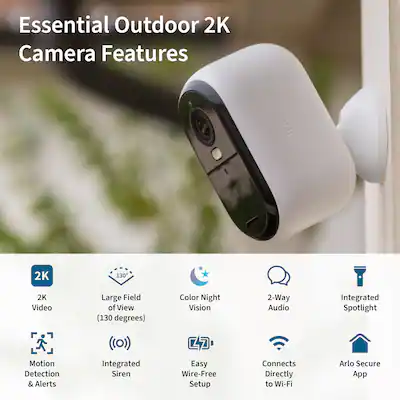 Arlo Essential Camera Outdoor Wireless 2K Security Camera (2nd