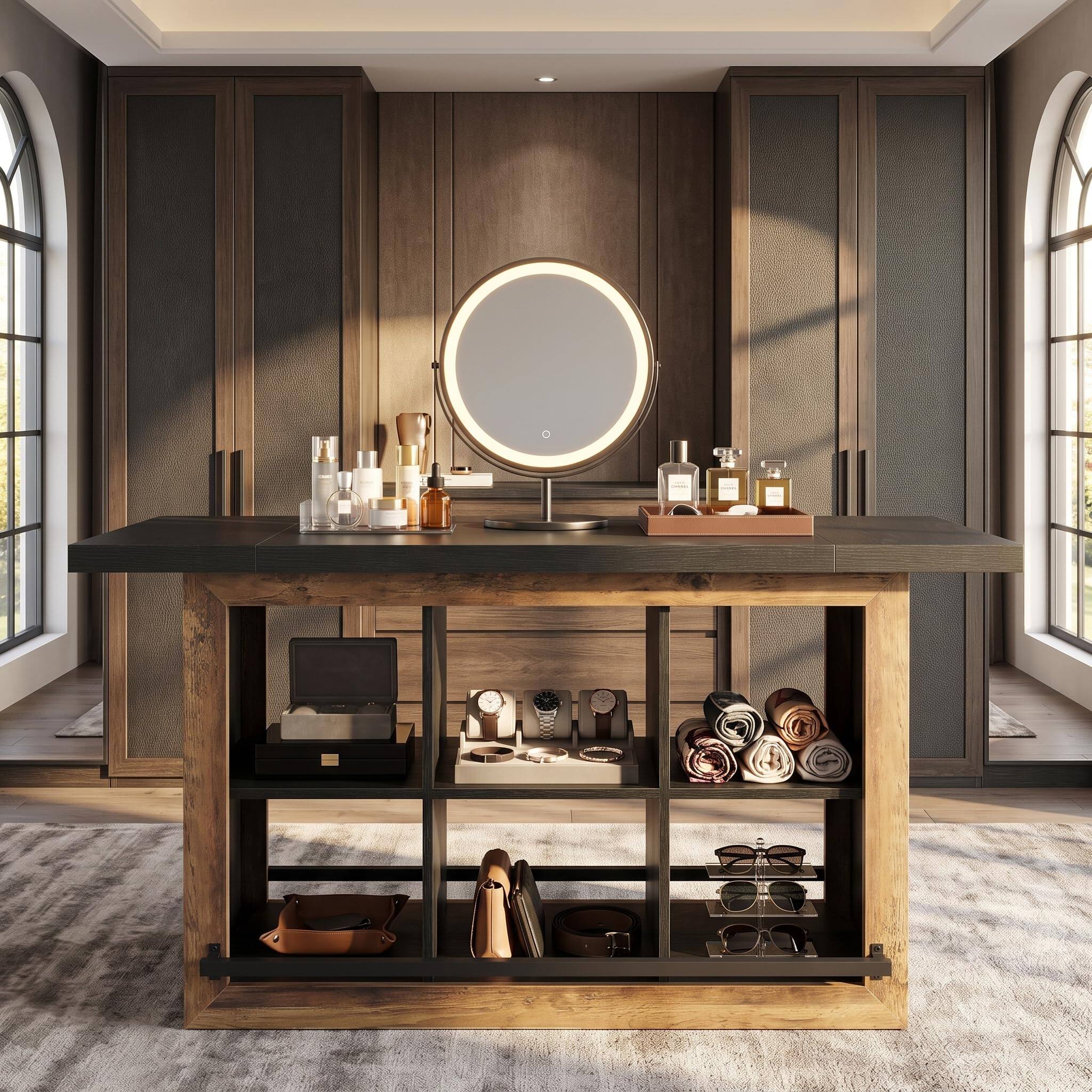 Alt View 2. Tribesigns - 6-Compartment Wooden Walk-in Closet Island, Black & Brown - Black&brown.