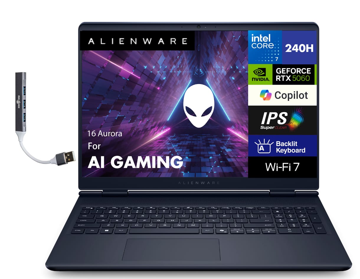 Alienware - 16 Aurora AC16250 Laptop 16.0 WQXGA (Intel Core 7 240H, 32GB DDR5, Win 11 Pro) w/USB Hub - Blue