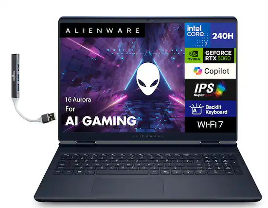 ALIENWARE
16 Aurora
For AI GAMING
intel CORE 240H 7
GEFORCE RTX 5060
Copilot
IPS SuperCLEAR
Backlit Keyboard
Wi-Fi 7
ALIENWARE