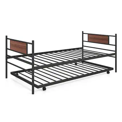 Front. Costway - Costway Twin Metal Daybed Frame with Trundle Bed Set Platform Sofa Bed Black - Black,Brown.