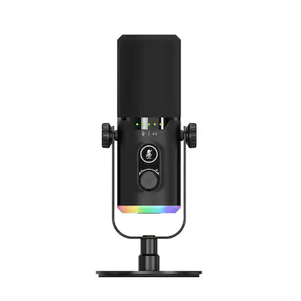Front. Cluzine - Dynamic Microphone RGB Cardioid USB/XLR Noise Cancelling for Podcast Gaming Live Streaming Singing - Black.