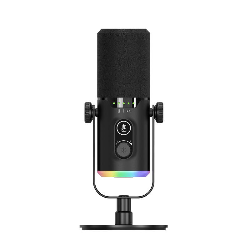 Front. Cluzine - Dynamic Microphone RGB Cardioid USB/XLR Noise Cancelling for Podcast Gaming Live Streaming Singing - Black.