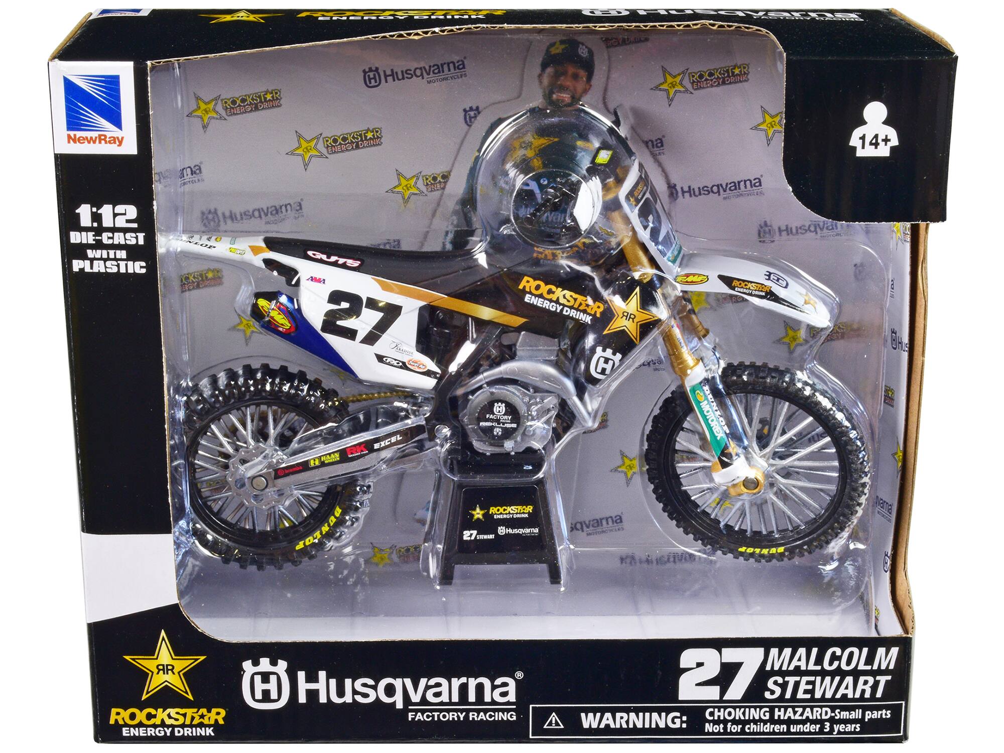 Husqvarna MOTORCYCLES ROCKSTAR ENERGY DRINK ROCKSTAR ENEROY DRDIN NewRay ROCKSTAR DRINK na 14+ ENERGY qla ma ROC nTELa PO00 Husqvarna 1:12 Husqvara DIE-CAST 314 Husqvar MERP WITH PLASTIC QUTS CKST MA CAr  ROCKSTARE Srener ROCKSTAR ENERGY DRINK AR 27 Aesn  CC C C ve e FACTORY  Sr BUNLOP RK MXCL RAAN E AOIAG ROCKSTOR - - Husavara 27 F qvarna BAXPOS ne AR MALCOLM H Husqvarna 27 STEWART ROCKSTAR FACTORY RACING CHOKING HAZARD-Small parts WARNING: Not for children under 3 ENERGY DRINK years