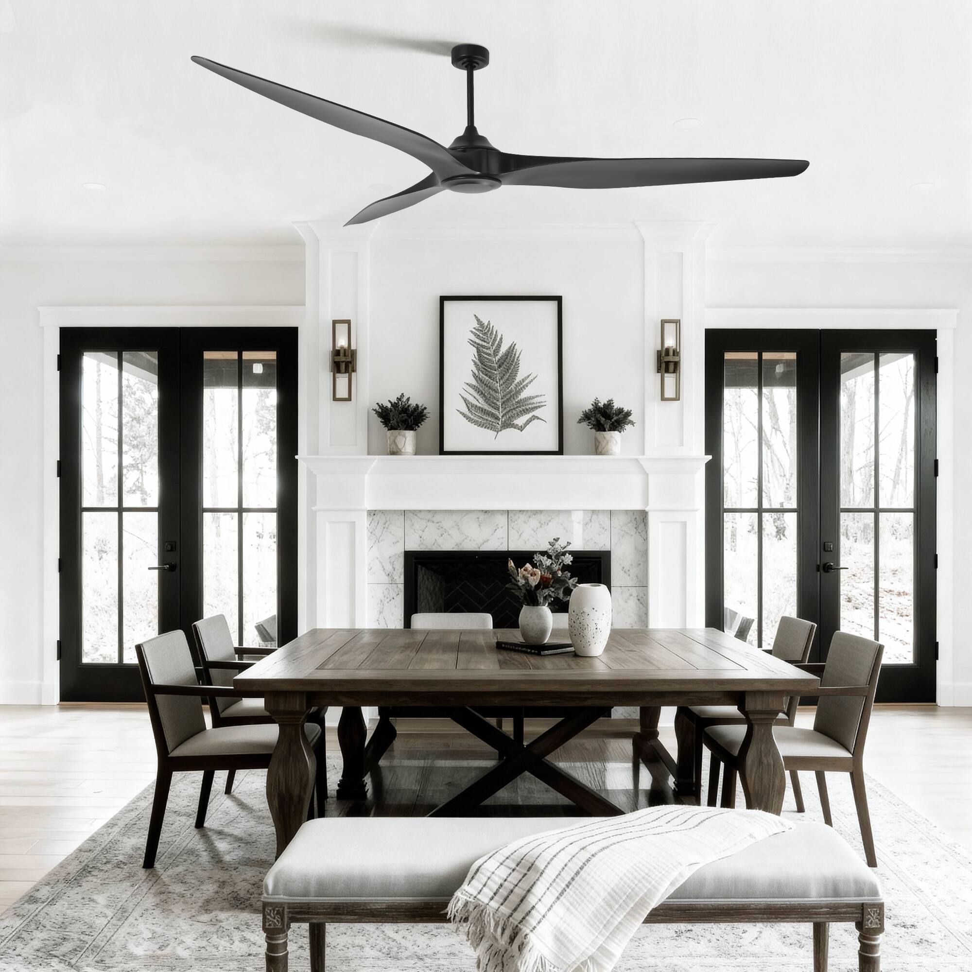 Left. Parrot Uncle - 100" Industrial HVLS Extra Larger 3 Propeller ABS Blades Outdoor Ceiling Fan without Light - Matte Black.