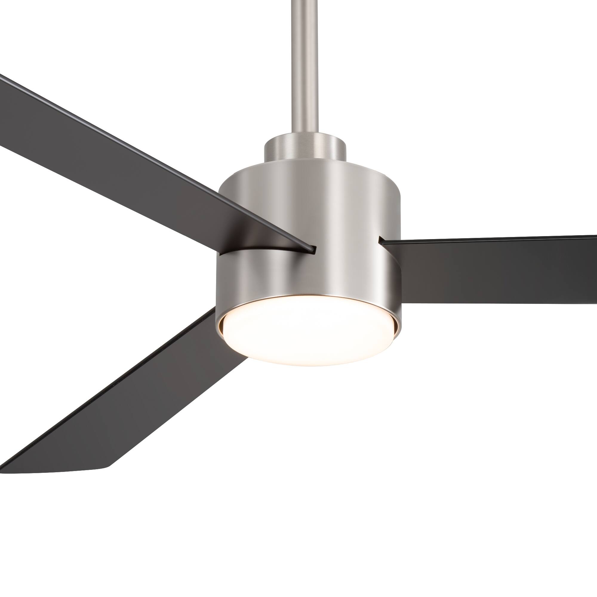 Left. Breezary - 52" Indoor Ceiling Fan, 3 Plywood Blades, 6-Speed DC Motor, Remote & Timer, 5" & 10" Downrods, LED Light/No Light Option - Satin Nickel and Black(With Light).