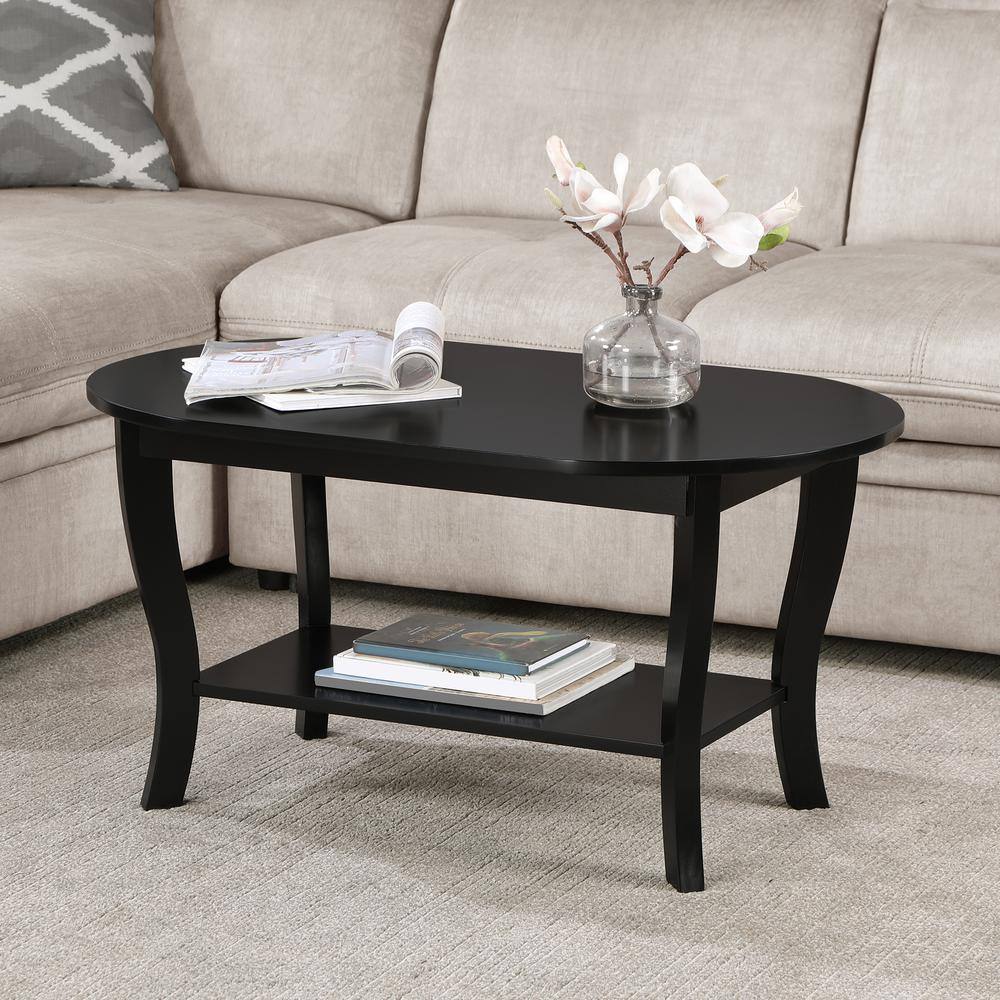 Left. Convenience Concepts - American Heritage Oval Coffee Table with Shelf - Black.