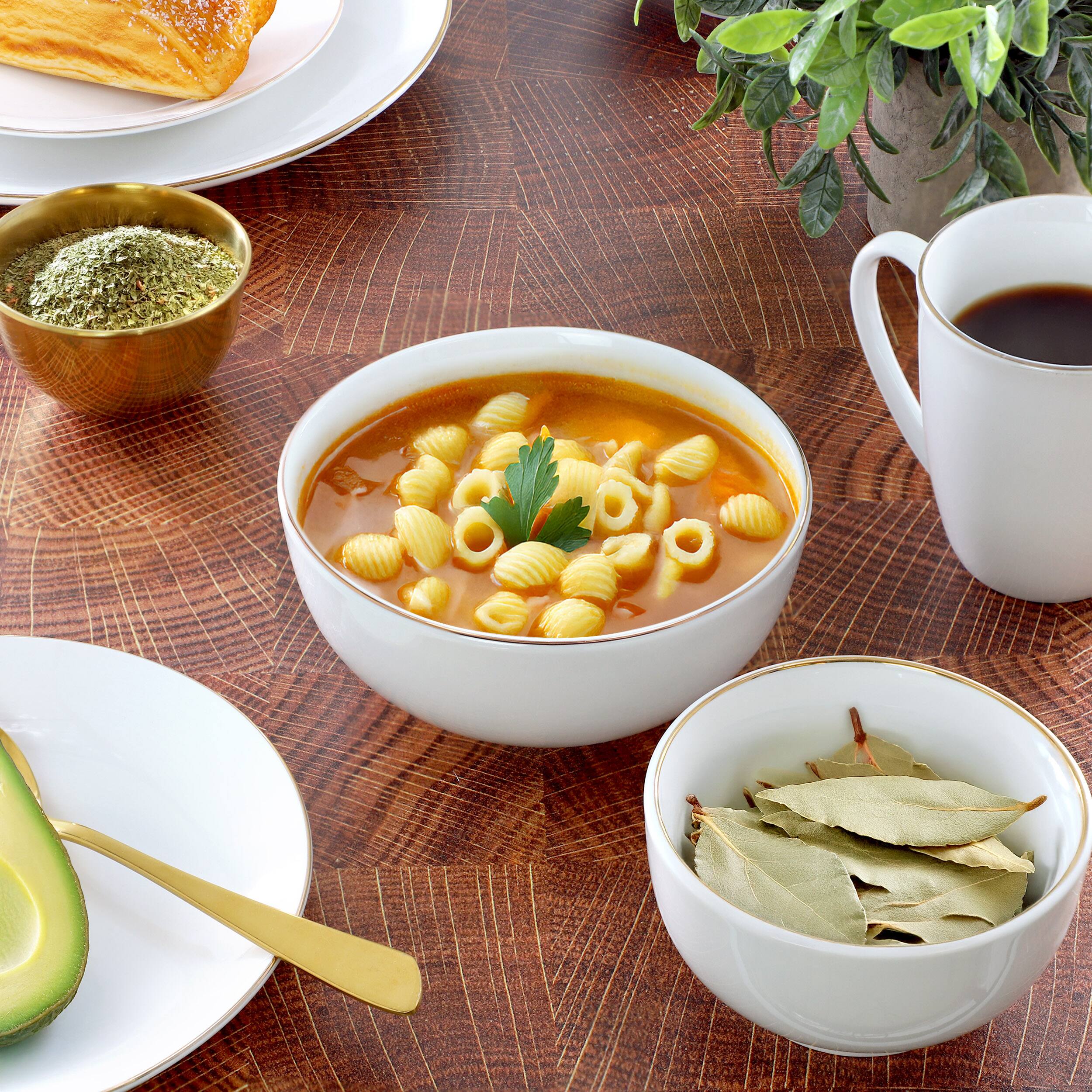 Alt View 4. Gibson - Gibson Home Ogalla 30 Piece Gold Banded Fine Ceramic Dinnerware Set - White and Gold.