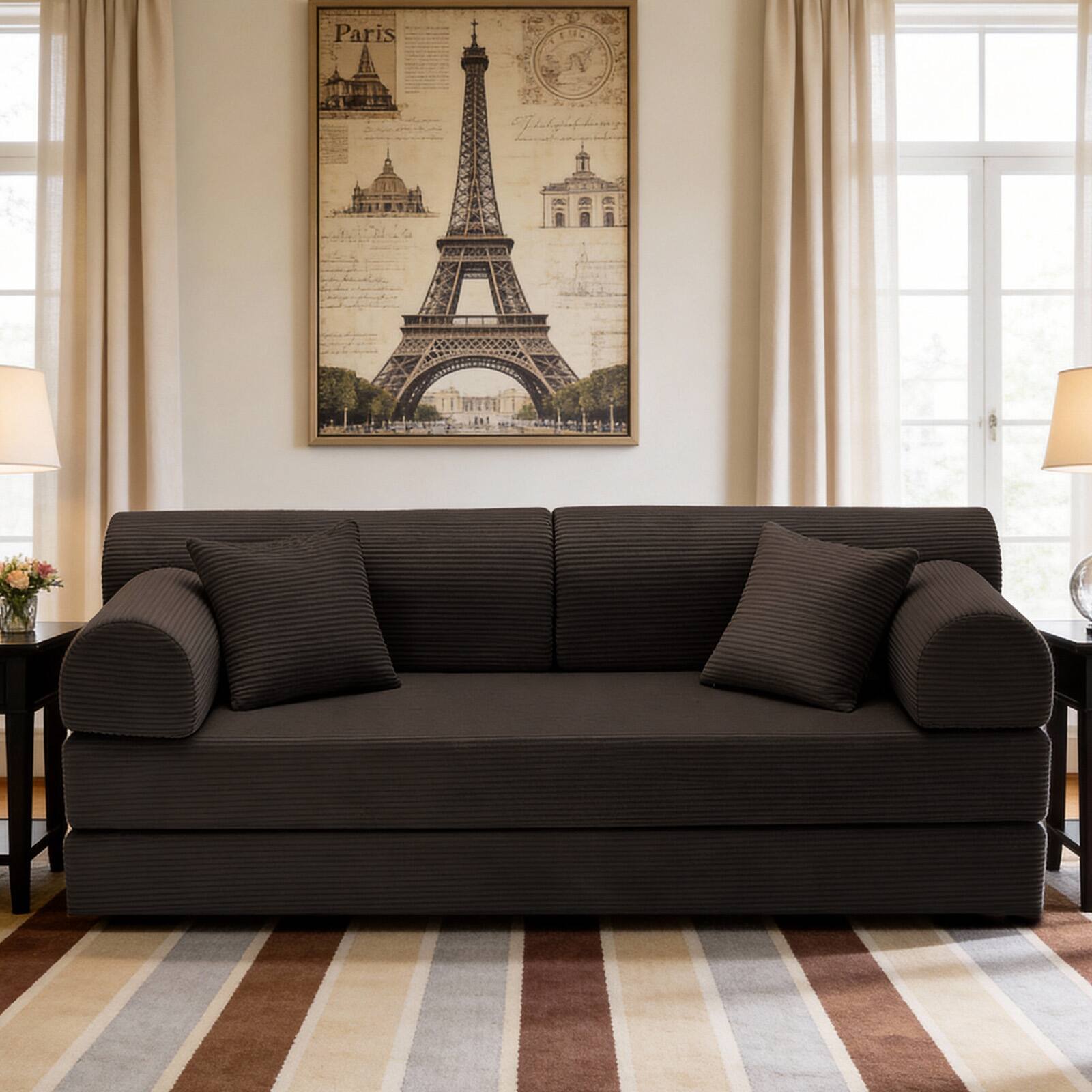 Left. Anysun - Corduroy Convertible Sleeper Sofa Bed - Folding Mattress Couch with Fixed Frame for Living Room & Bedroom - Brown.