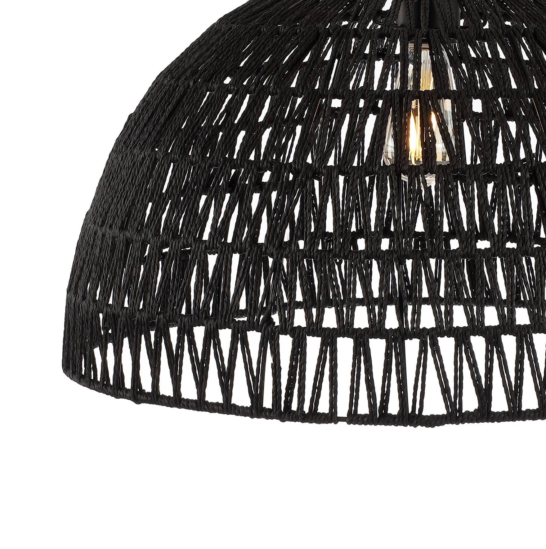 Alt View 4. Jonathan Y - Campana 20" 1-Light Bohemian Modern Woven Rope/Iron LED Pendant, Black - Black.