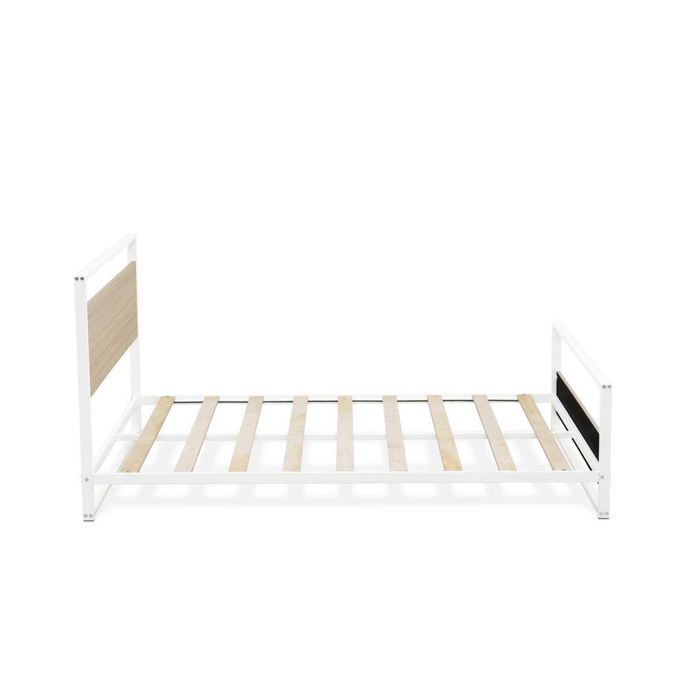 Alt View 1. East West Furniture - Erie Platform Bed Frame with 4 Metal Legs - High-class Bed in Powder Coating White Color and White Wood laminate - White.