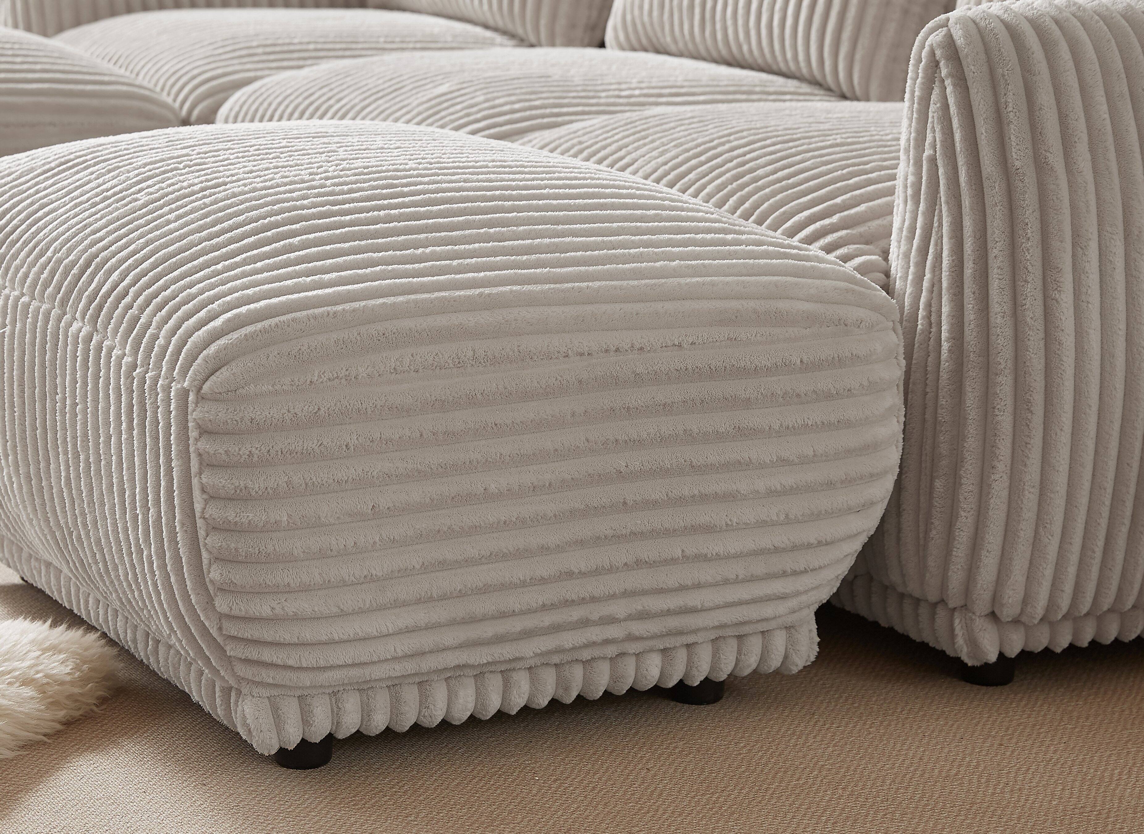 Alt View 1. Electra Tech Xpress - Corduroy Fabric Sectional Sofa,Convertible U Shaped Sectional for Living Room,Modular Couch with Removable Ottoman - Light Grey.