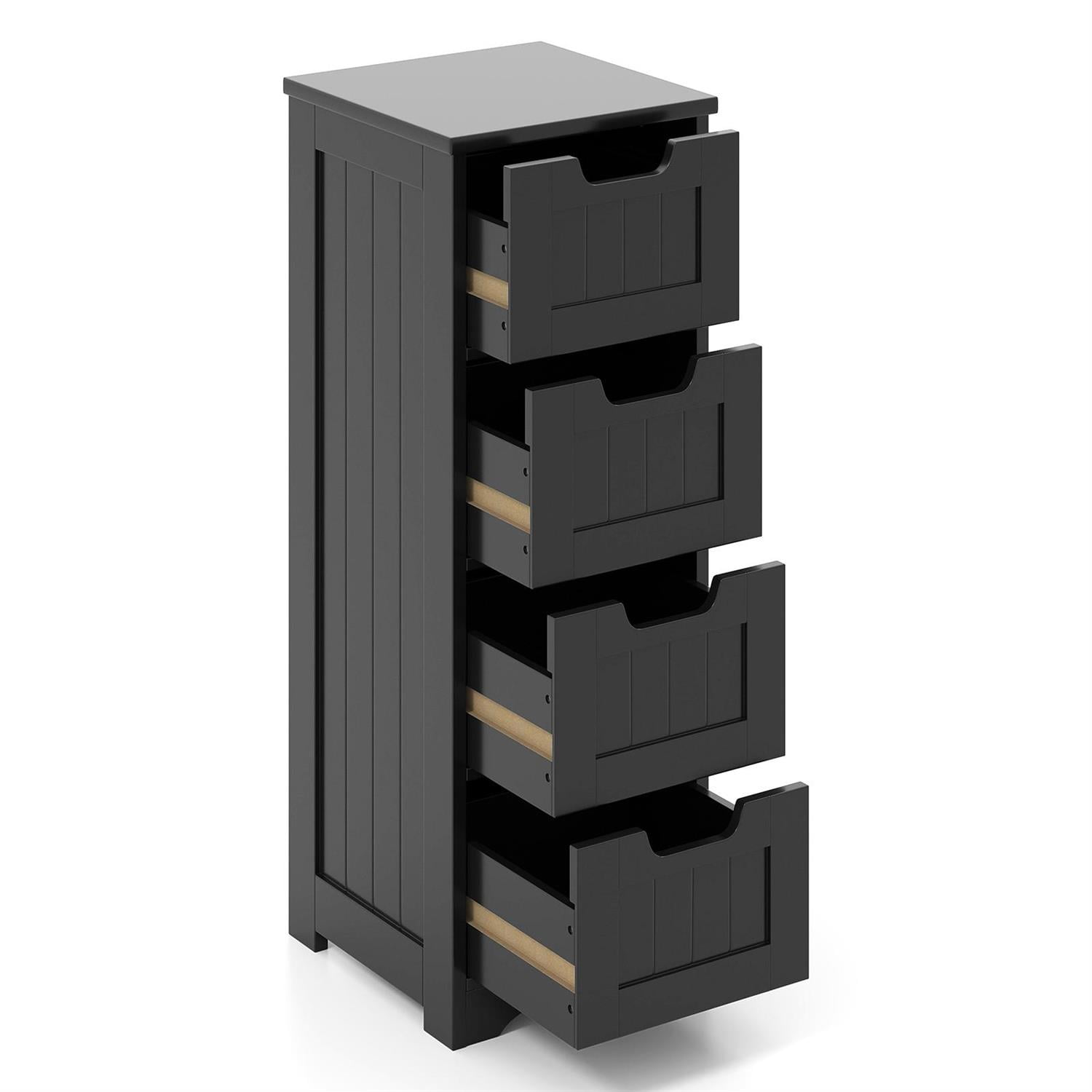 Angle. Pefilos - Free-Standing Side Storage Organizer, 4 Drawers, Cutout Handles, Anti-Falling, Black - Black.