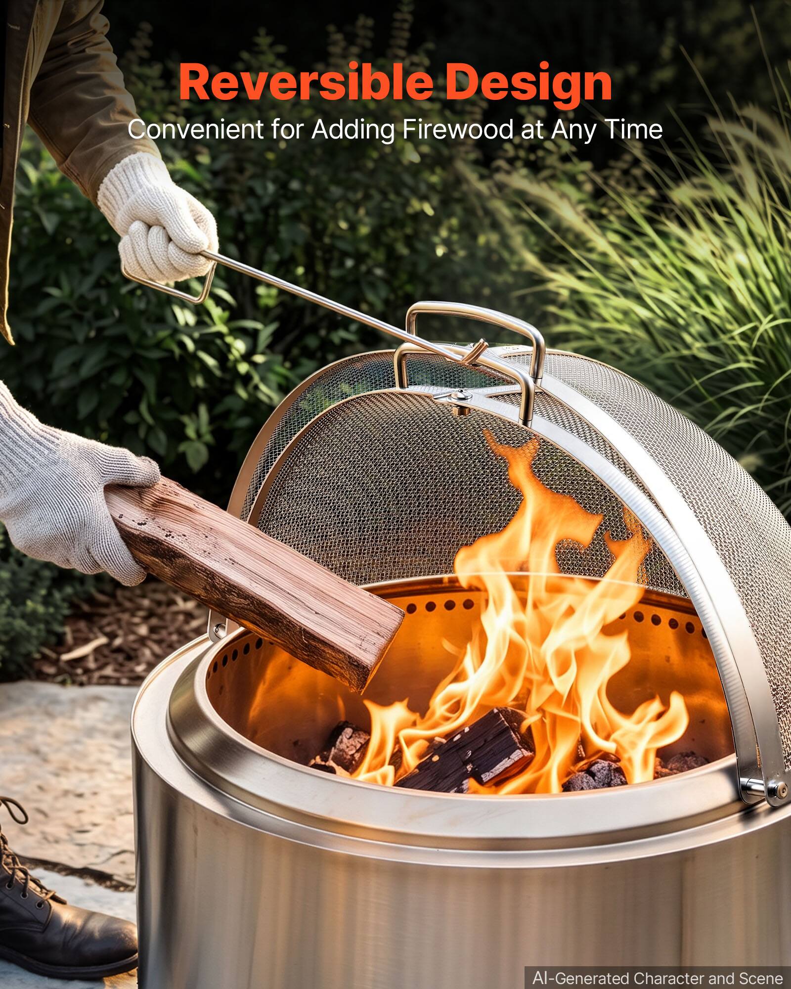 Reversible Design  
Convenient for Adding Firewood at Any Time  

AI-Generated Character and Scene