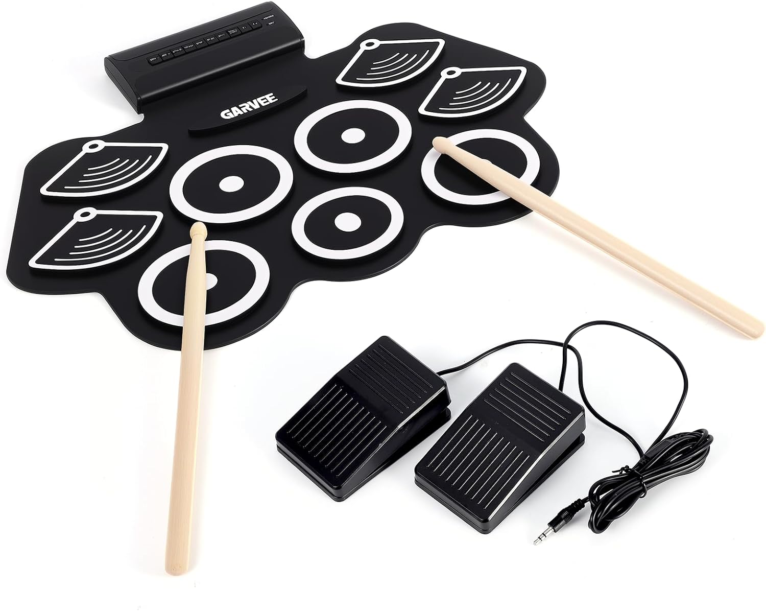 GARVEE - Electronic Drum Set with 9 Thick Silicone Roll-Up Pads, Speaker, Pedals & Sticks, Portable Practice Kit