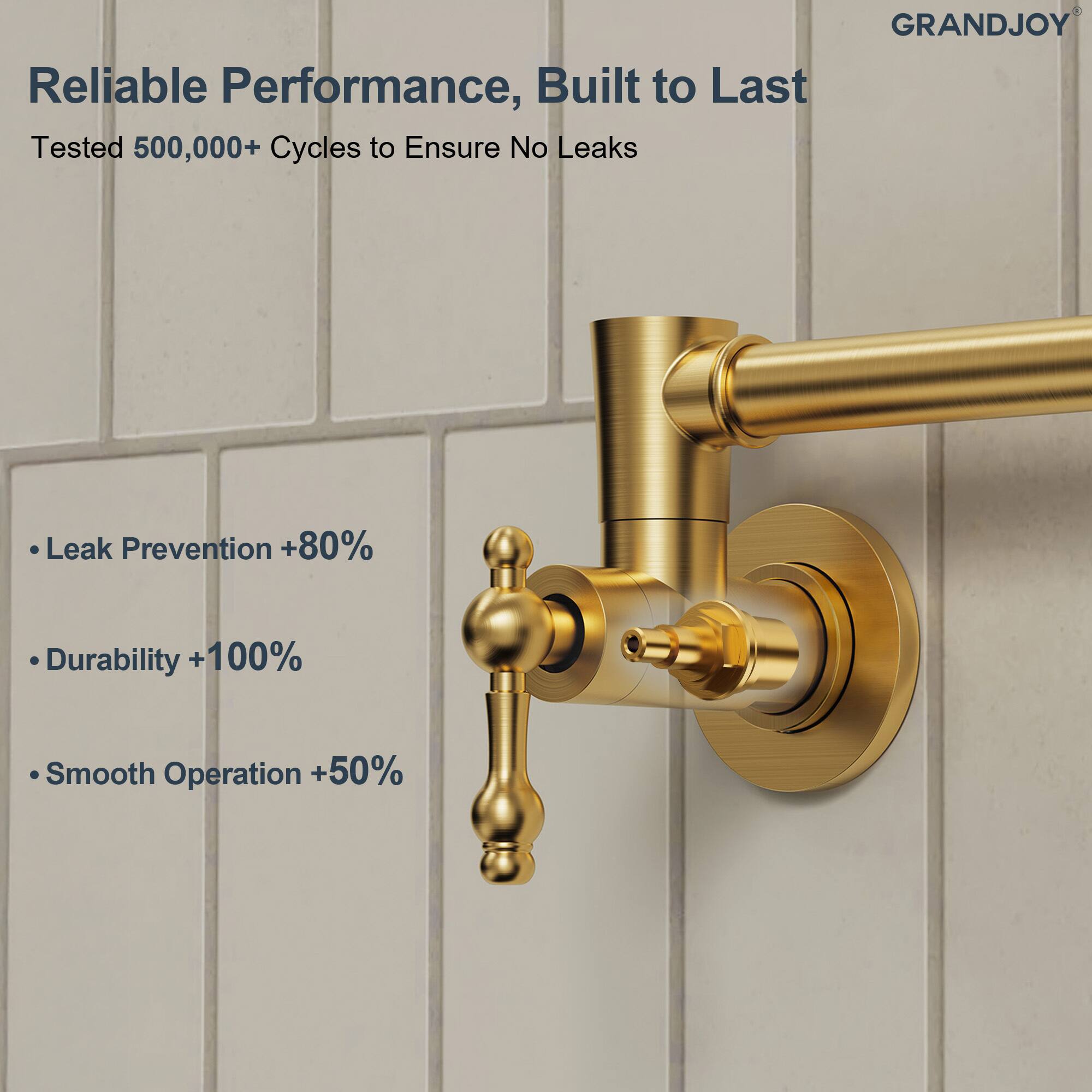 GRANDJOY

Reliable Performance, Built to Last

Tested 500,000+ Cycles to Ensure No Leaks

- Leak Prevention +80%
- Durability +100%
- Smooth Operation +50%