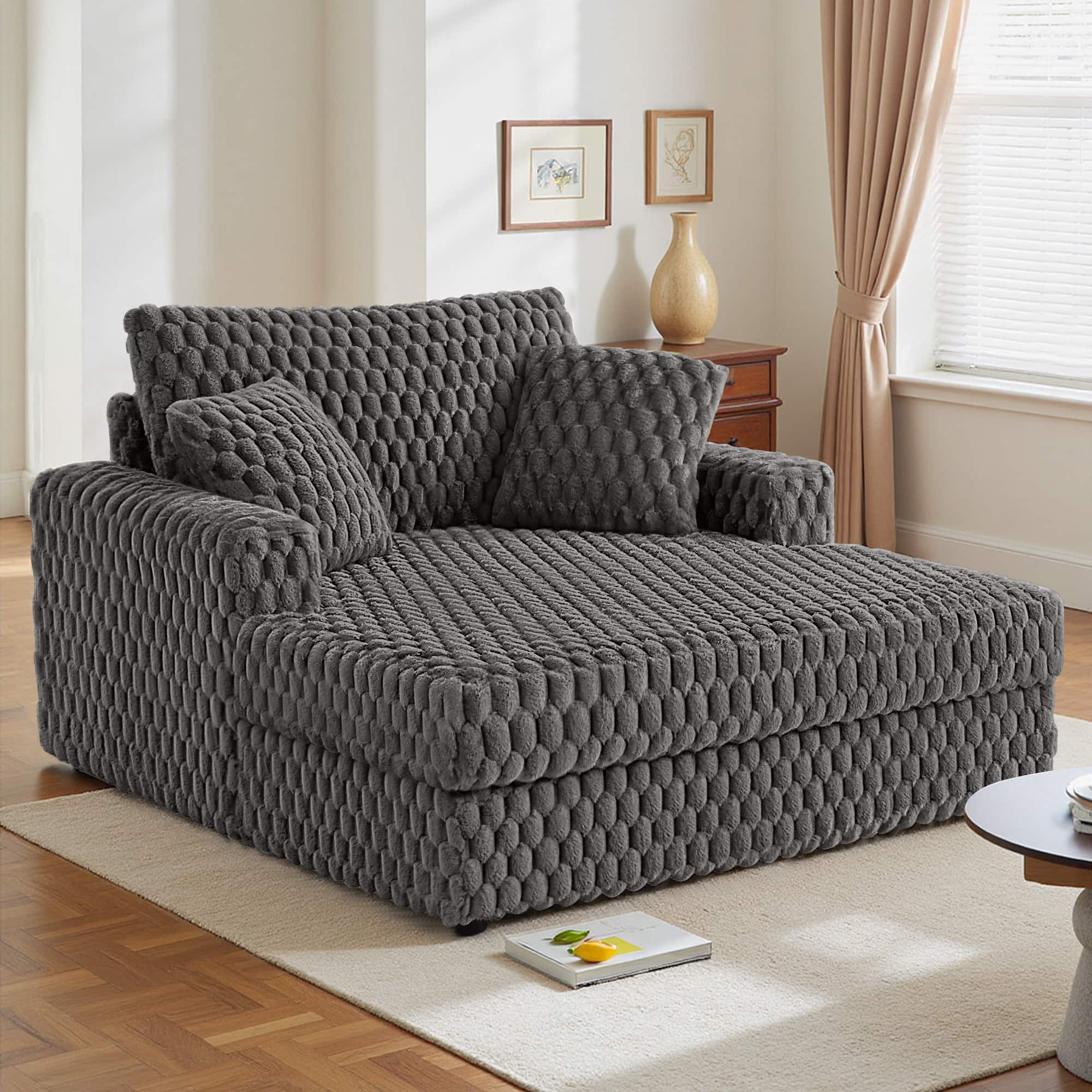 Photos - Sofa Brick Attic - 53" Upholstered Chaise Lounge  Bed, Sleeper Chair with Throw Pillows Armrests, Plush Chair Bed - Gray BA-6 