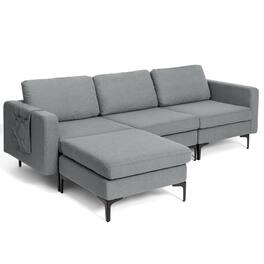 Kadyn - Modular L-shaped Sectional Sofa with Reversible Chaise and 2 USB Ports-Dark Gray, L Shaped Couch with Reversible Chaise - Gray
