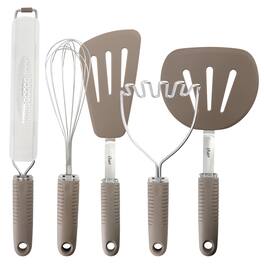 Oster - Newcrest 5 Piece Prep and Cook Kitchen Tool Set in Taupe - Brown