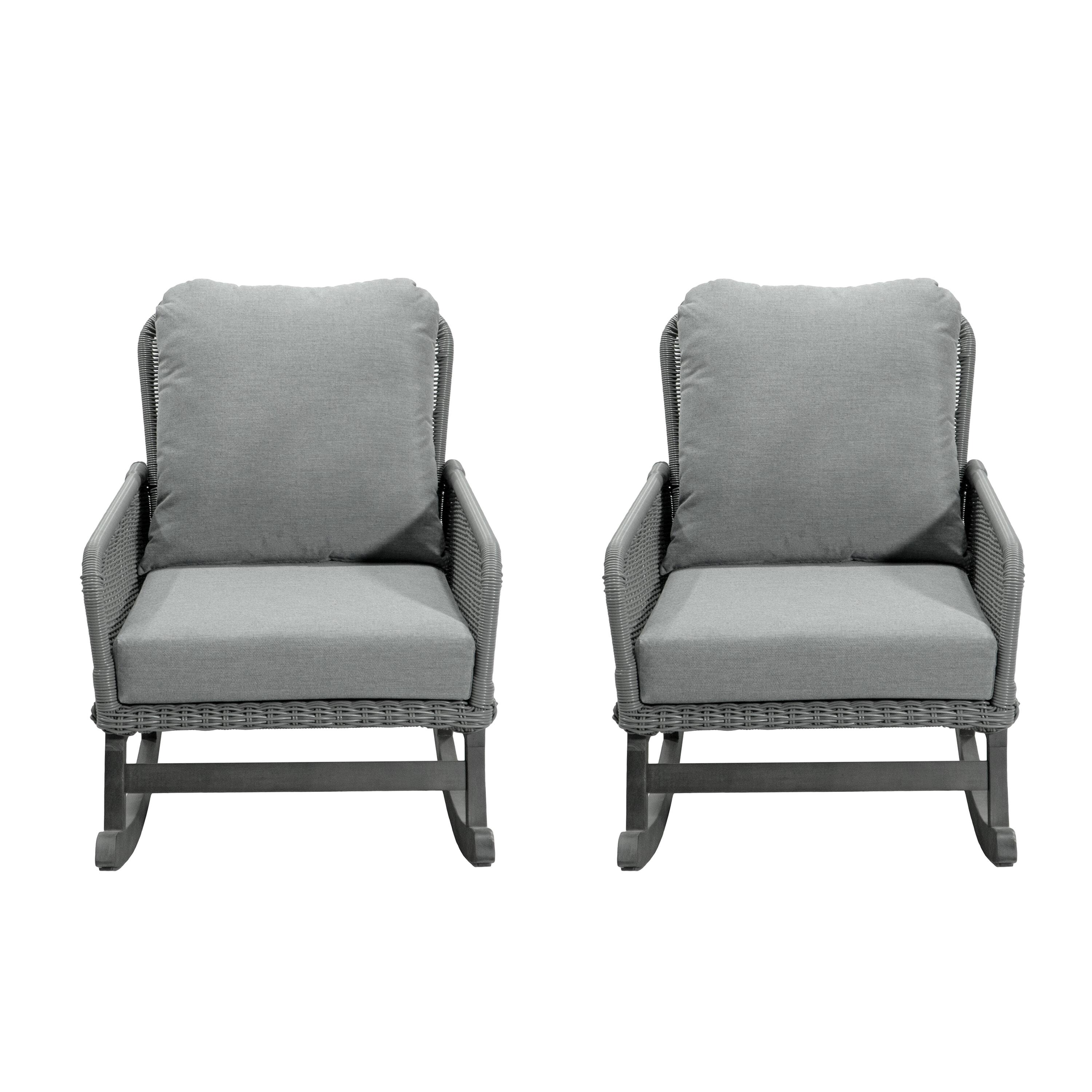 Left. Tiramisubest - [Set of 2] Minimalist Wicker Rocking Chair with Polyester Cushions and Wooden Frame for Indoor and Outdoor Spaces,Gray - Gray.