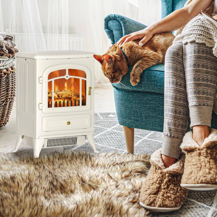 Alt View 1. PULUZ - Fireplace Stove, Electric Fireplace Heater with Realistic LED Flames and Logs, 725W/1450W - Beige.