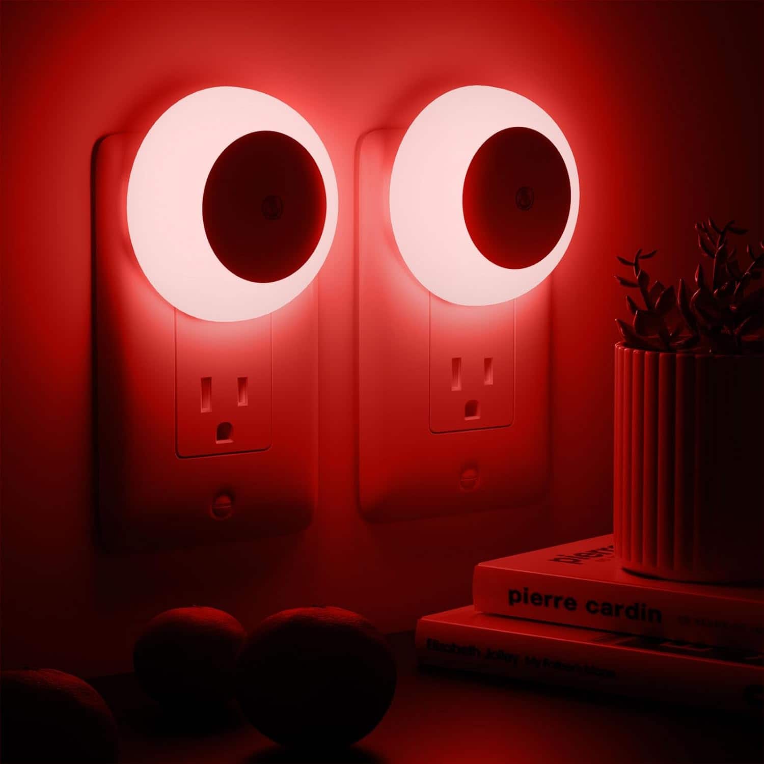 FINEAK - Night Lights Plug into Wall, Dusk to Dawn Sensor (2 Pack) - Red