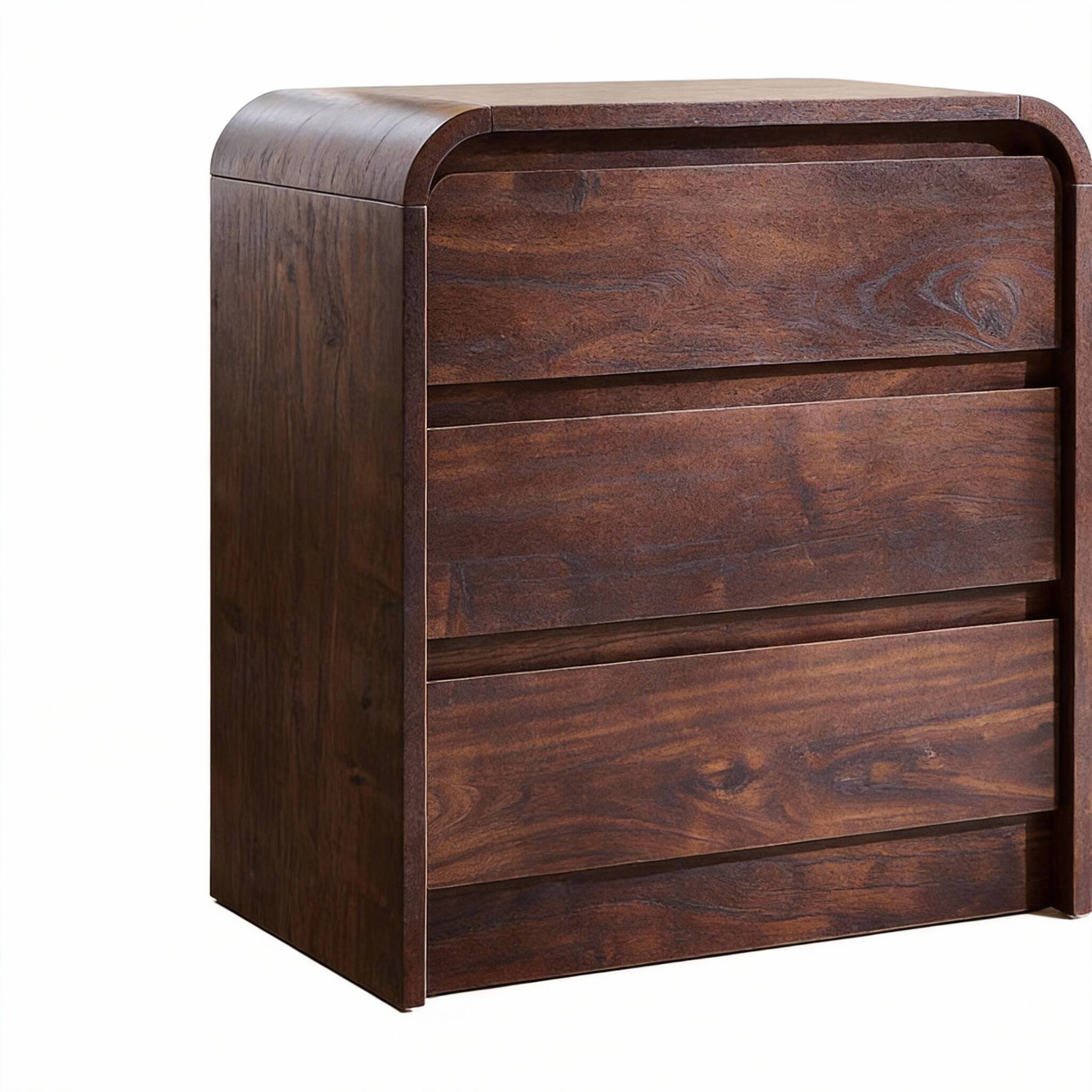 Front. CovertSafe - 25" Modern Nightstand with Charging Station 3-Drawer Curved Bedroom End Table - Brown 1 PC.