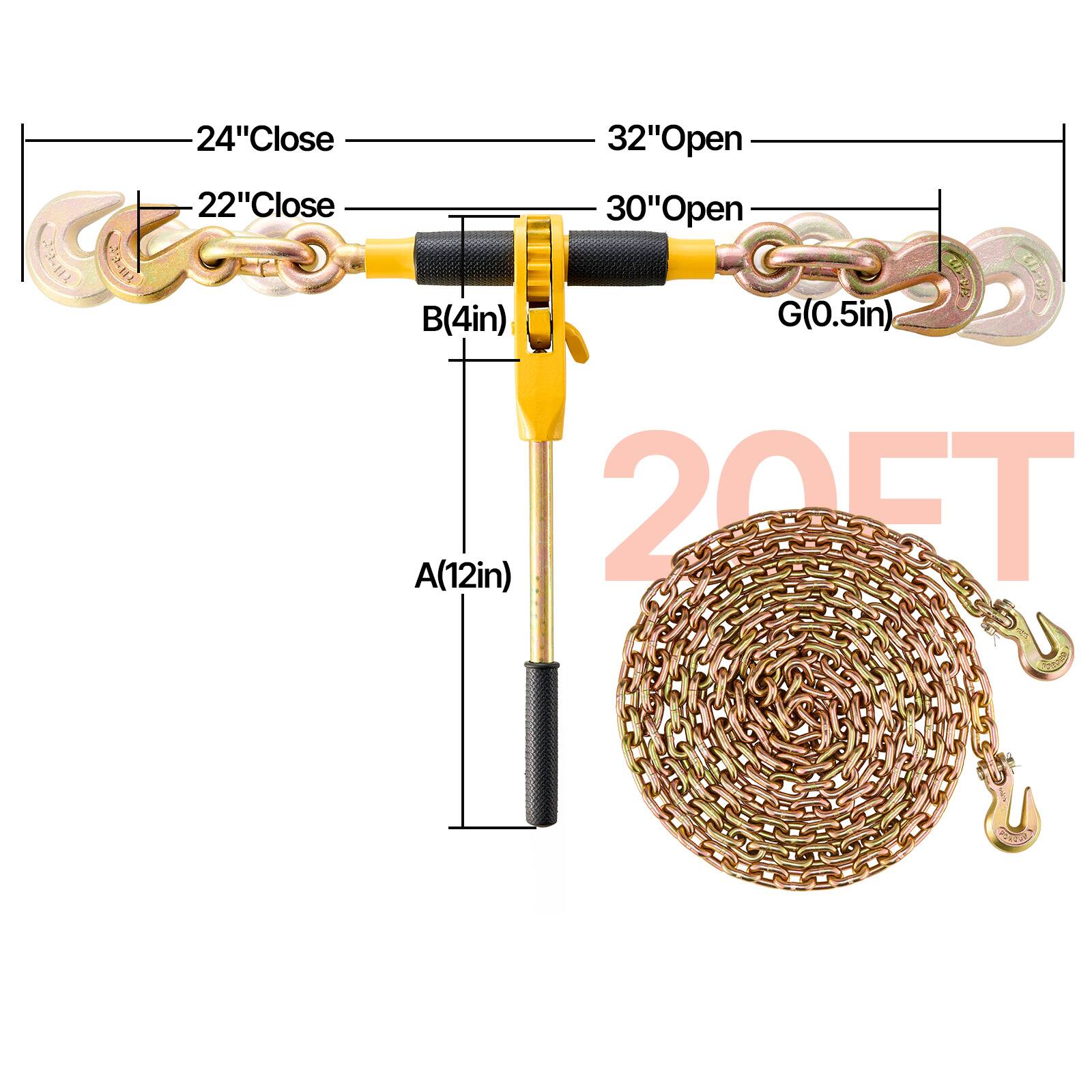 24" Close  
32" Open  
22" Close  
30" Open  
B(4in)  
G(0.5in)  
A(12in)  
20FT