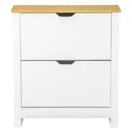 Homcom - Shoe Storage Cabinet, Shoe Cabinet with 2 Flip Drawers and Adjustable Dividers - Natural and White