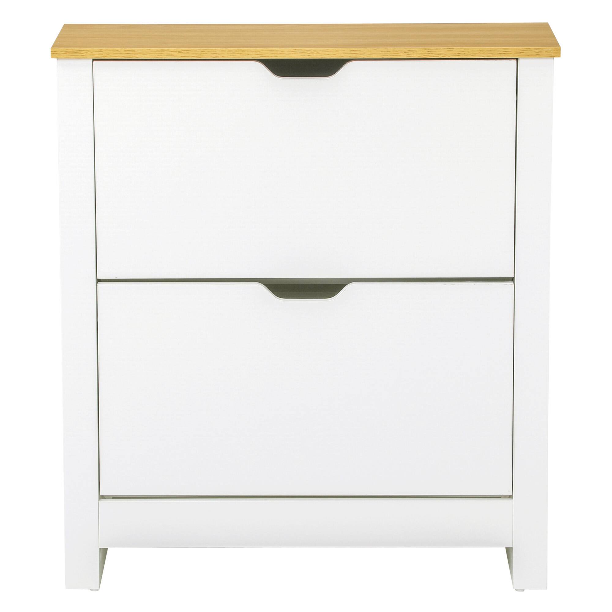 Homcom - Shoe Storage Cabinet, Shoe Cabinet with 2 Flip Drawers and Adjustable Dividers - Natural and White