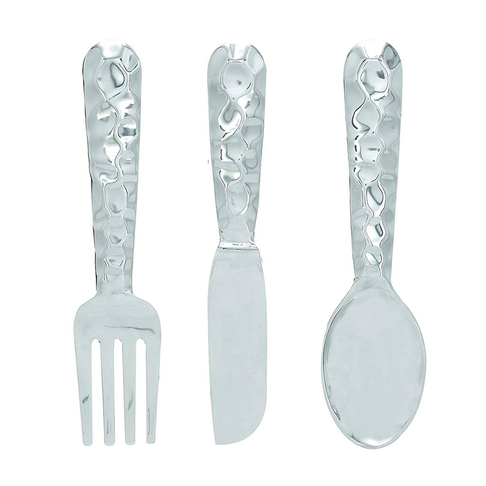 Front. Manhattan Lane - Artistic Cutlery Wall Decor In Aluminum, Set of Three - Silver.