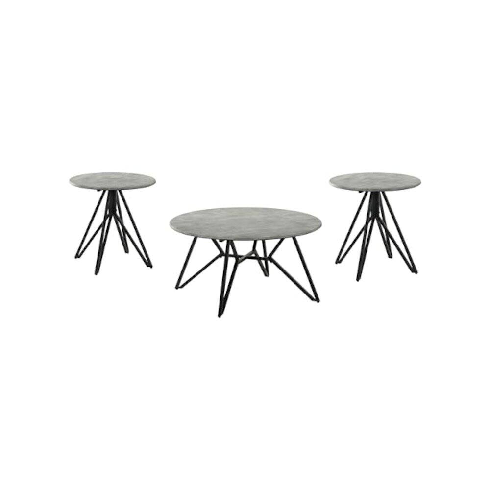 Front. Coaster Co. of America - Hadi 3-piece Round SmartTop Coffee and End Table Set Cement - Grey.